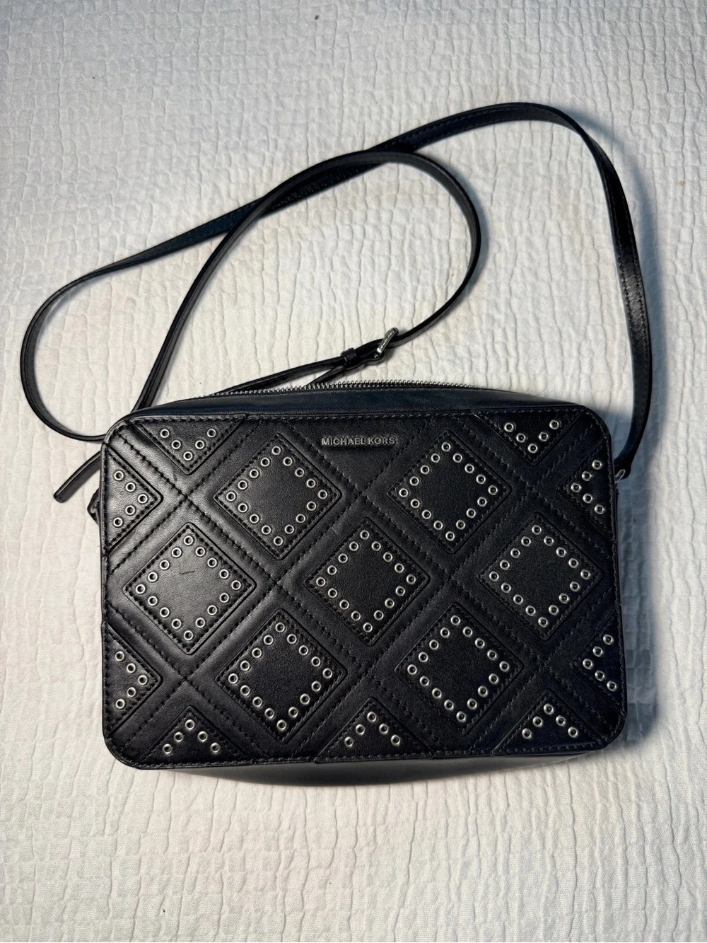 Michael Kors Black Quilted Look Eyelet Crossbody Bag